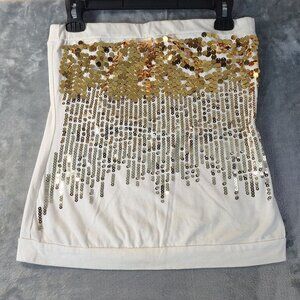 Almost Famous juniors‎ Sequin Tube Top M White Gold Silver Strapless Party Club